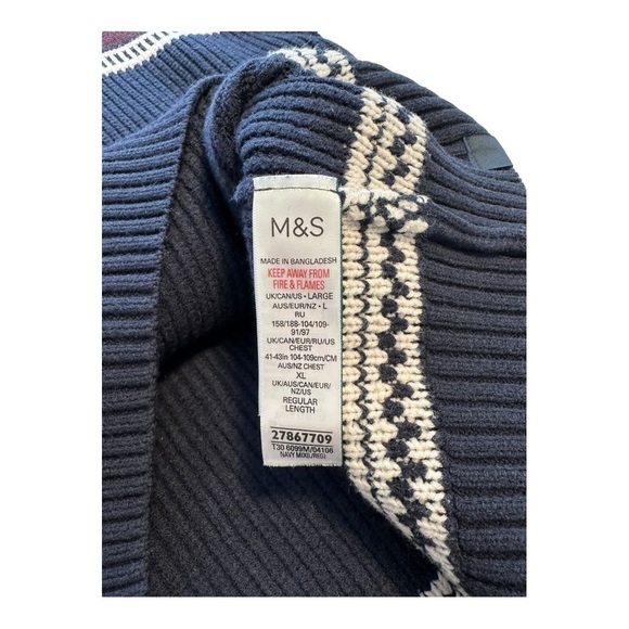 Marks & Spencer Cotton Blend Fair Isle Half Zip Jumper - Size Large - Picture 7 of 11